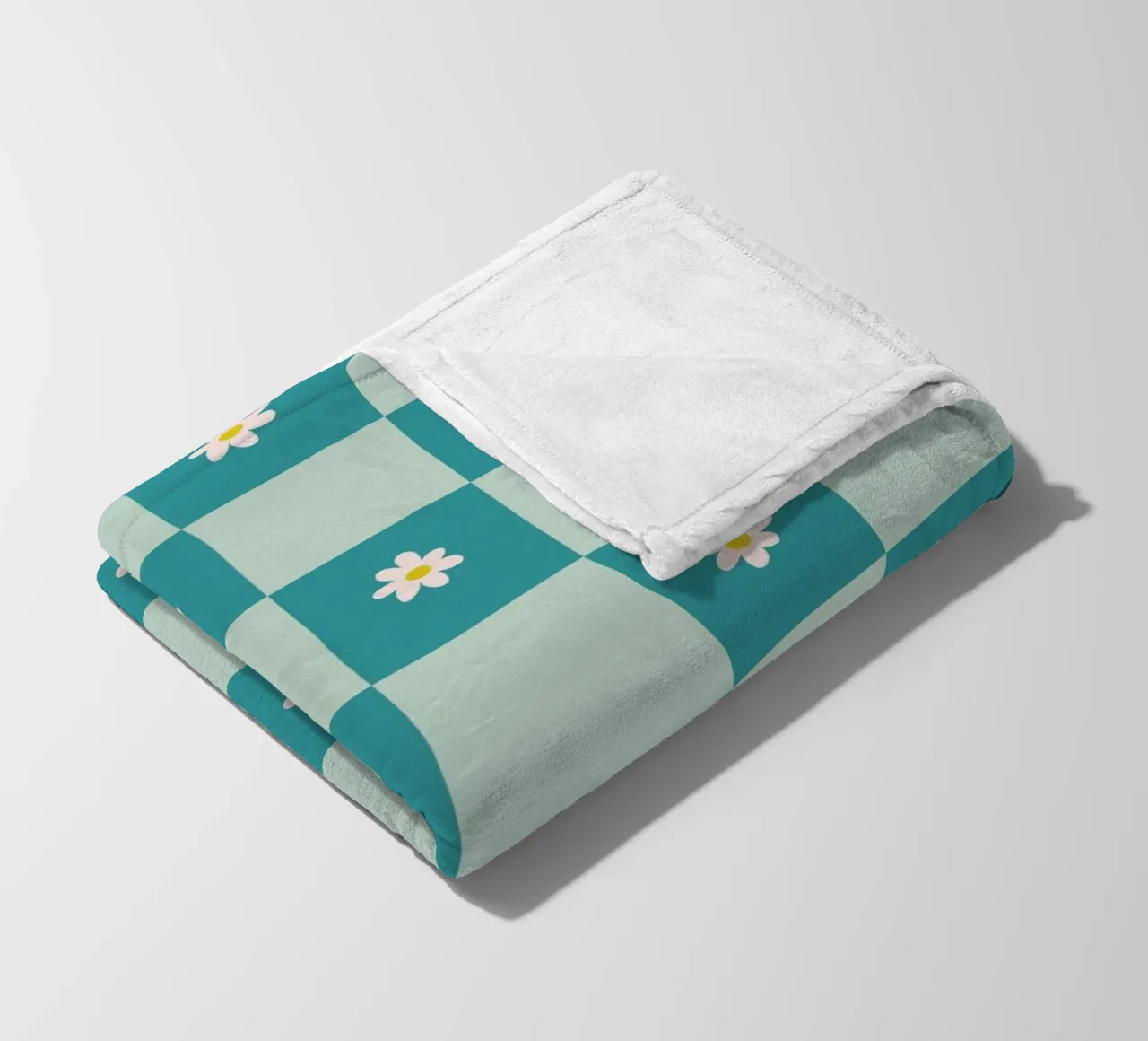 Daisy grid - turquoise fleece blanket by Wackapacka