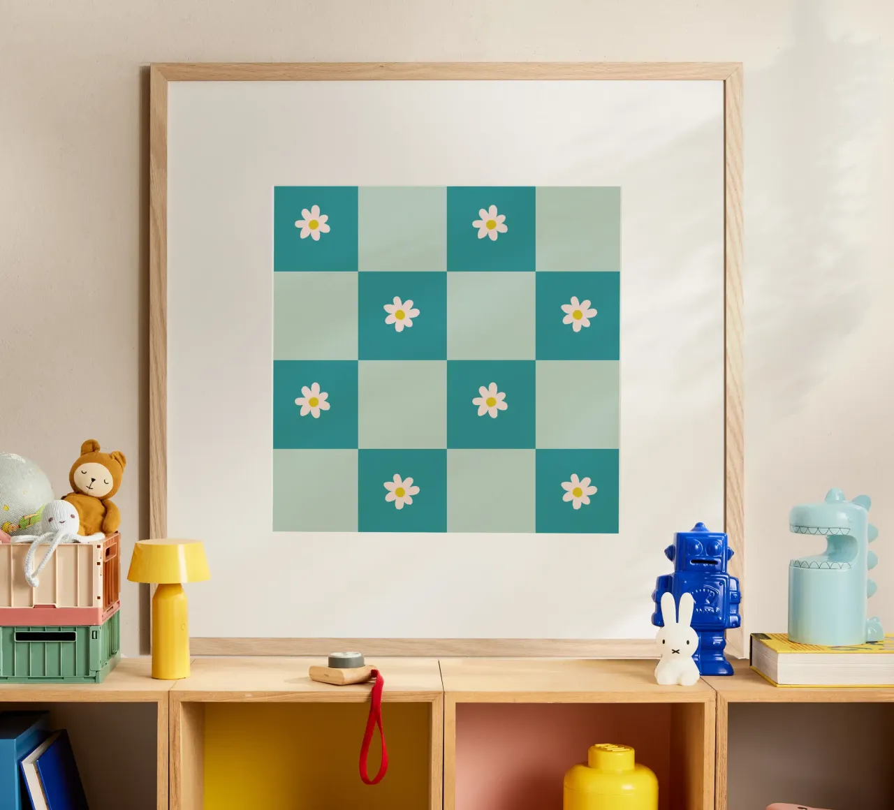 Griglia a margherita - turchese poster con telaio in plastica da Wackapacka
