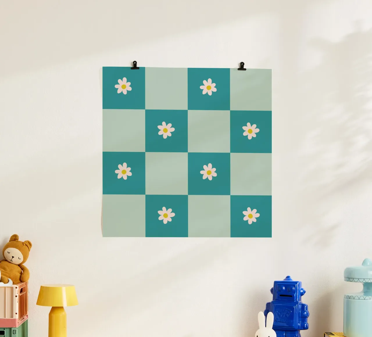 Griglia a margherita - turchese poster con telaio in plastica da Wackapacka