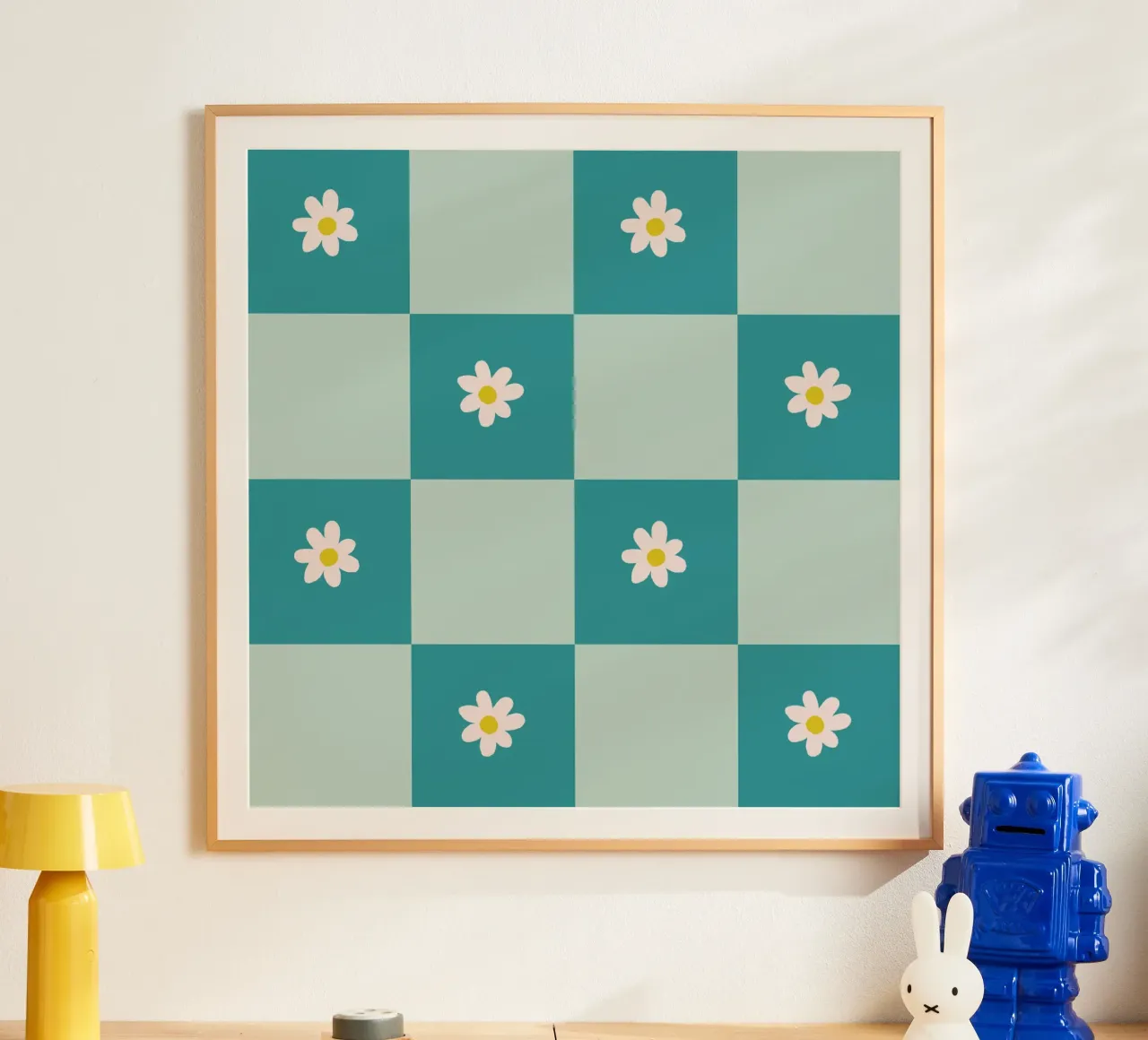 Griglia a margherita - turchese poster con telaio in plastica da Wackapacka