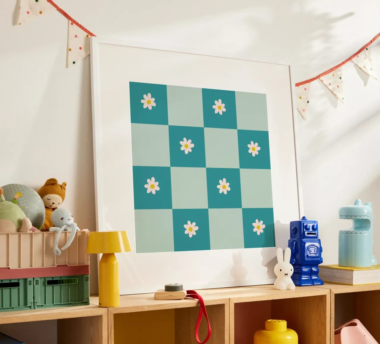 Griglia a margherita - turchese poster con telaio in plastica da Wackapacka