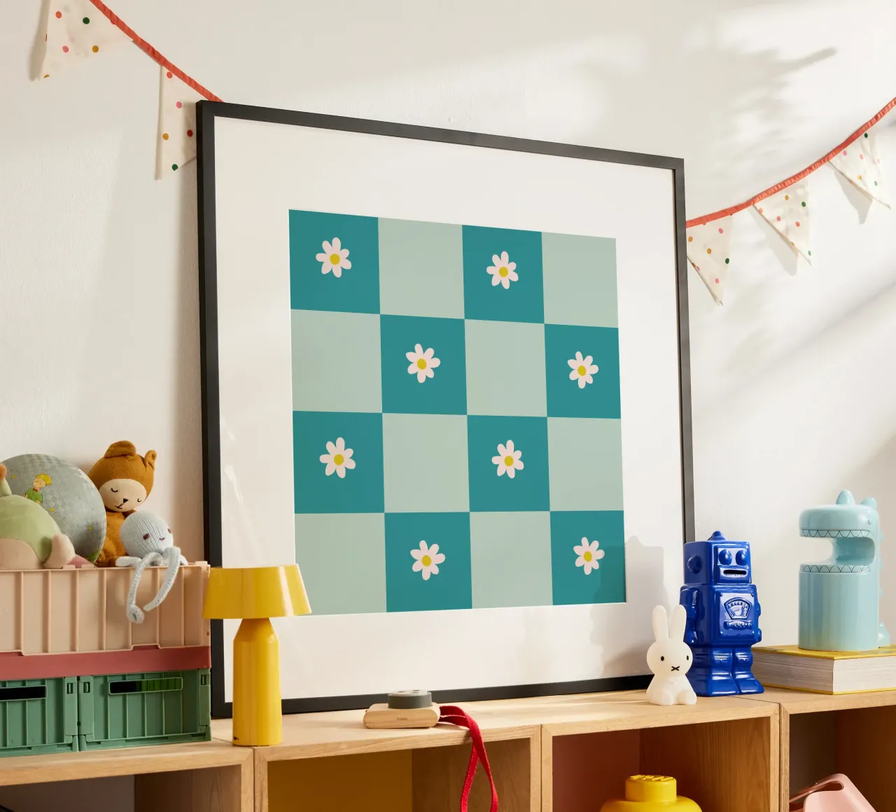 Griglia a margherita - turchese poster con telaio in plastica da Wackapacka