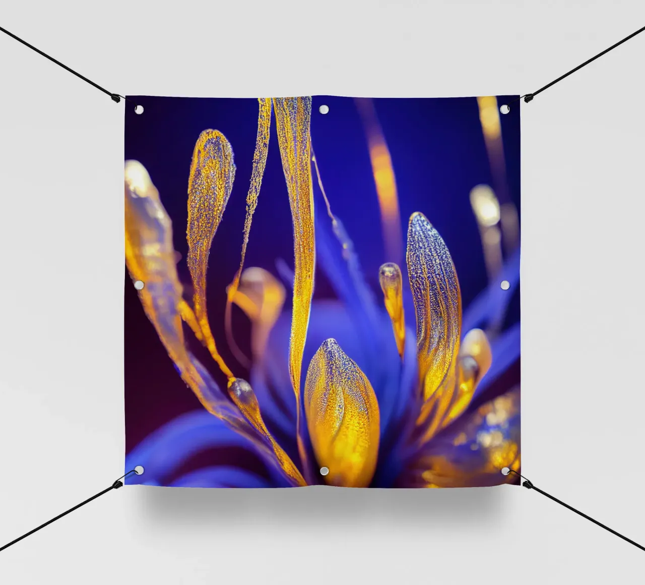 Macro Fiore blu di cespuglio di fontana telo in pvc da Bold Blooms