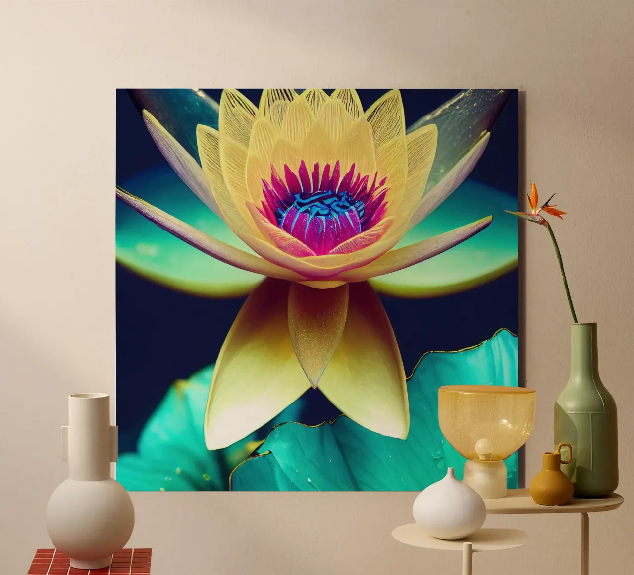 Macro fiore di ninfea blu alluminio dibond da Bold Blooms