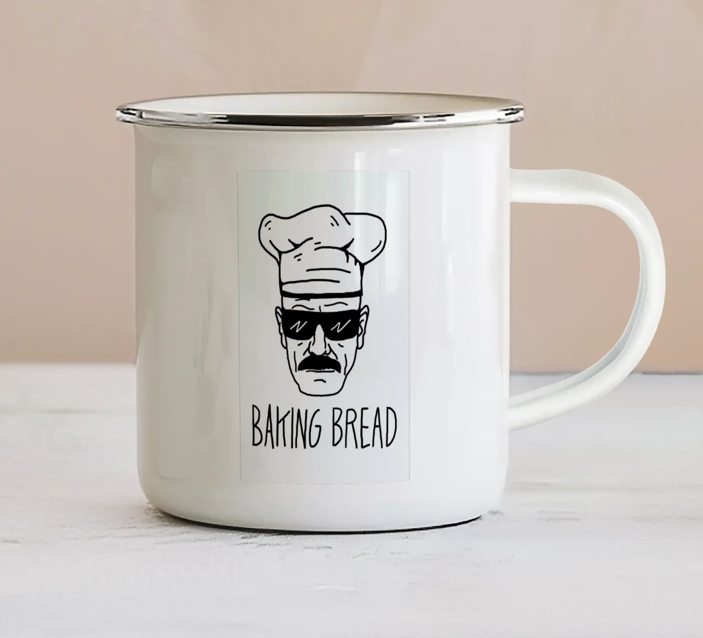 Bake Bread enamel mug by Nick Cocozza