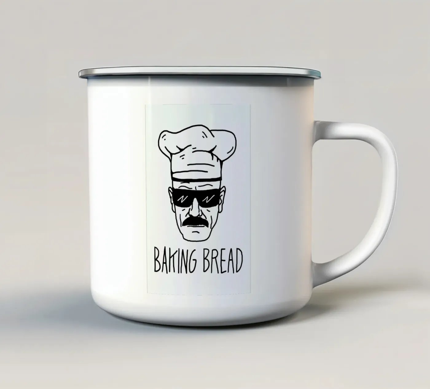 Bake Bread enamel mug by Nick Cocozza