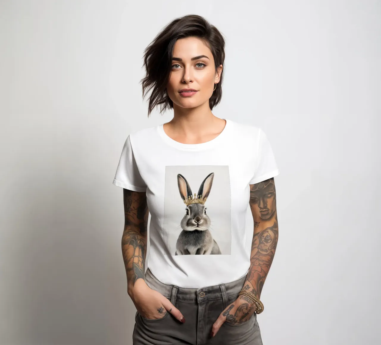 Mignon lapin avec une petite couronne t-shirt ajusté pour femmes de Carinaprint