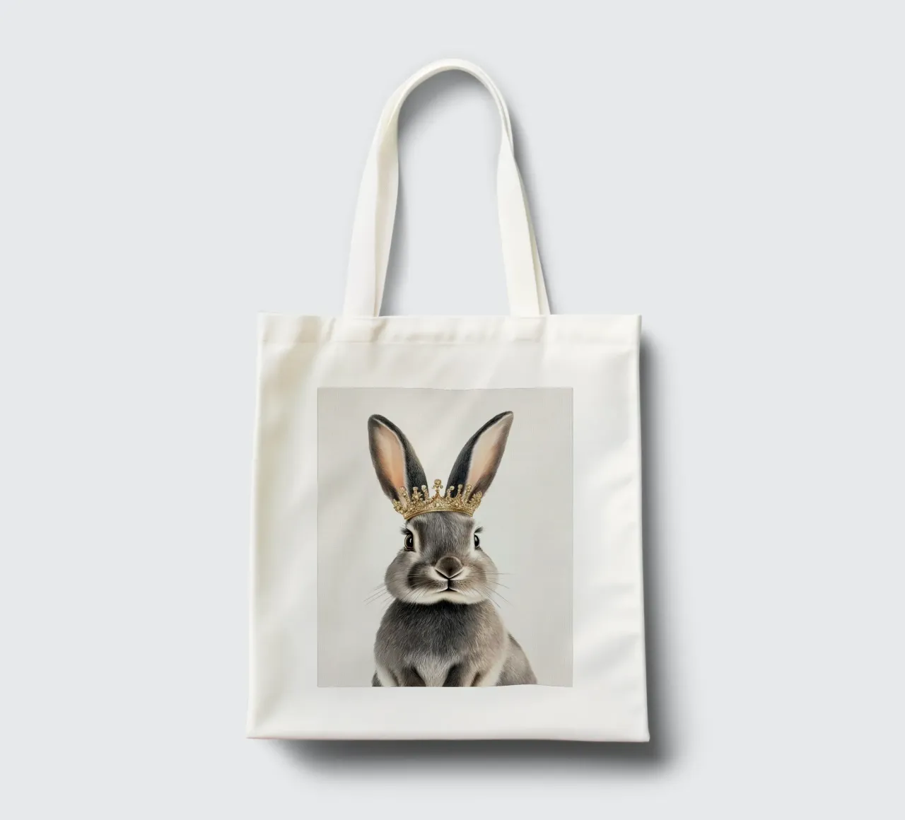 Simpatico coniglietto con corona borsa in juta da Carinaprint