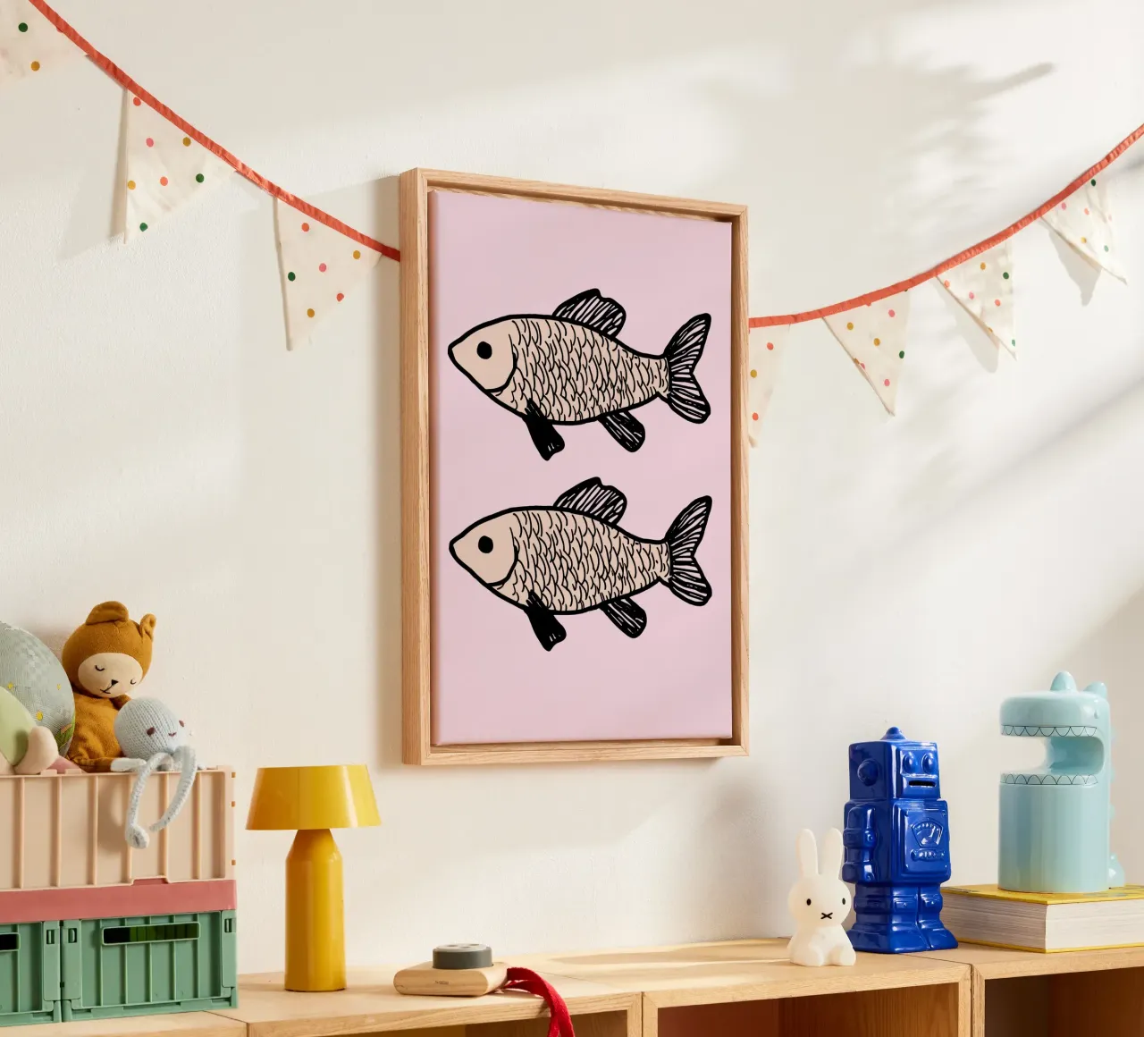 Two identical fish tela con Cornice a cassetta da ramosashop