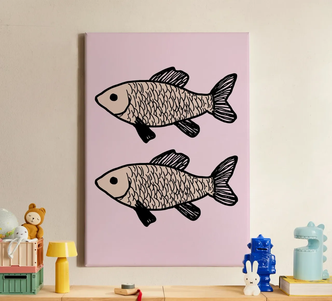 Two identical fish tela con Cornice a cassetta da ramosashop
