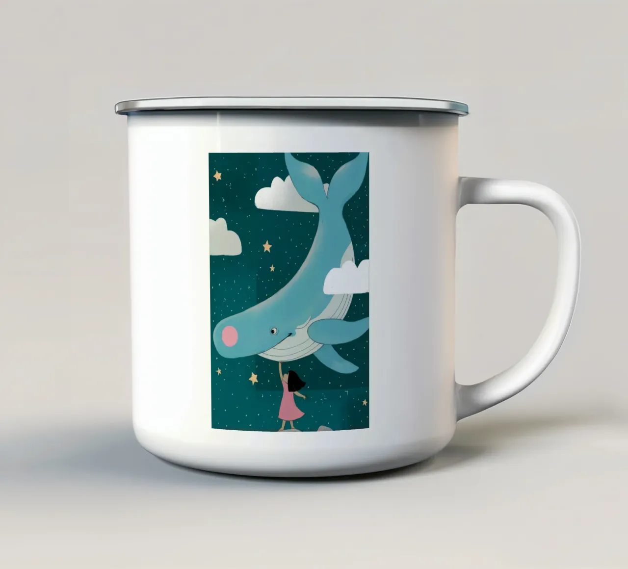 Balena nel cielo tazza in smalto da Emery Kate