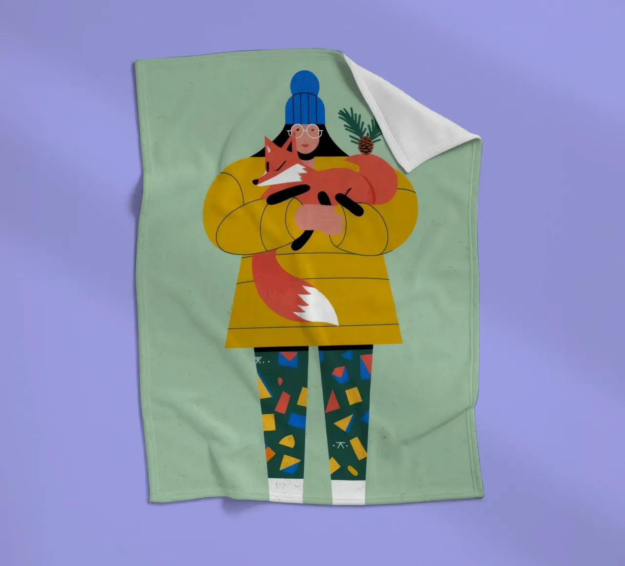 Winter Dog Hug fleece blanket by Emery Kate