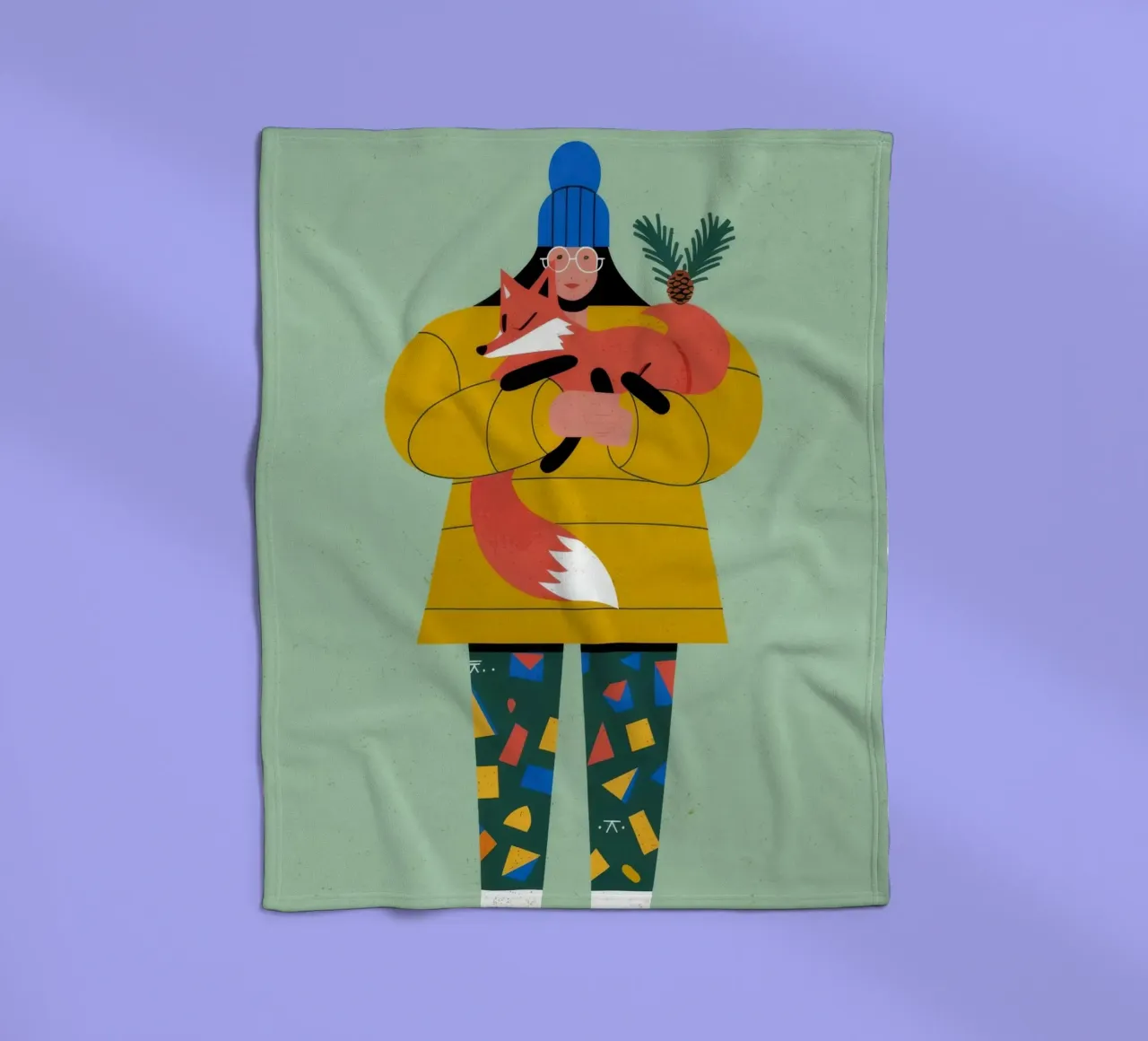 Winter Dog Hug fleece blanket by Emery Kate