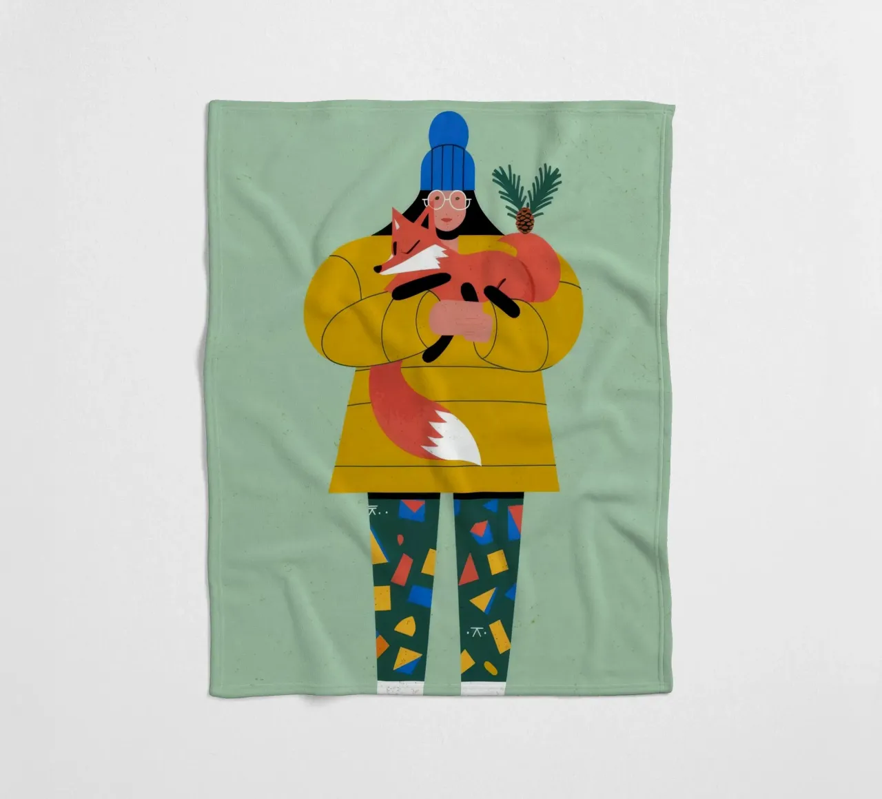 Winter Dog Hug fleece blanket by Emery Kate