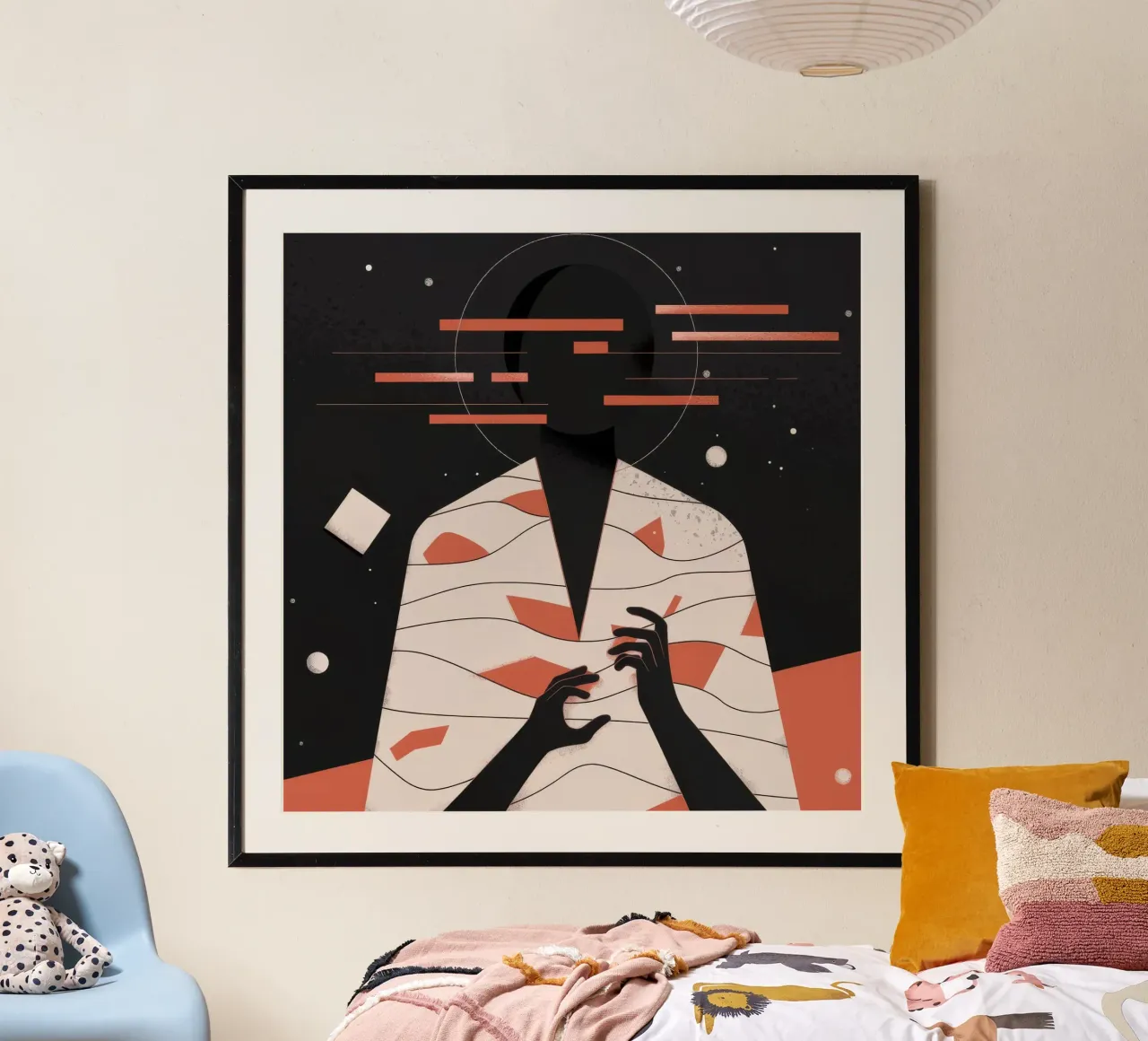 Ritratto astratto di silhouette poster con telaio in legno da Emery Kate