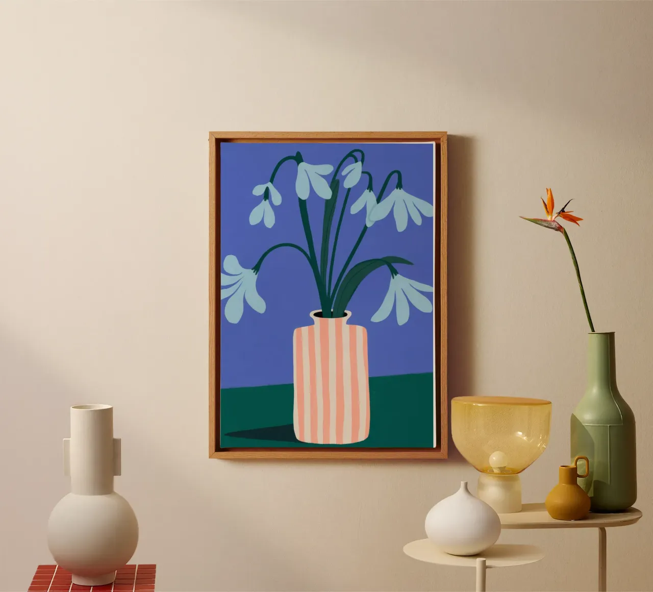 Blauwe Bloemenvaas canvas met Baklijst van Emery Kate