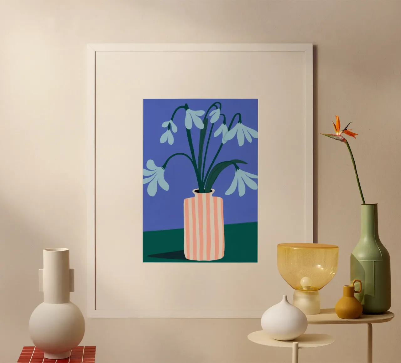 Vaso di fiori blu poster con telaio in alluminio da Emery Kate