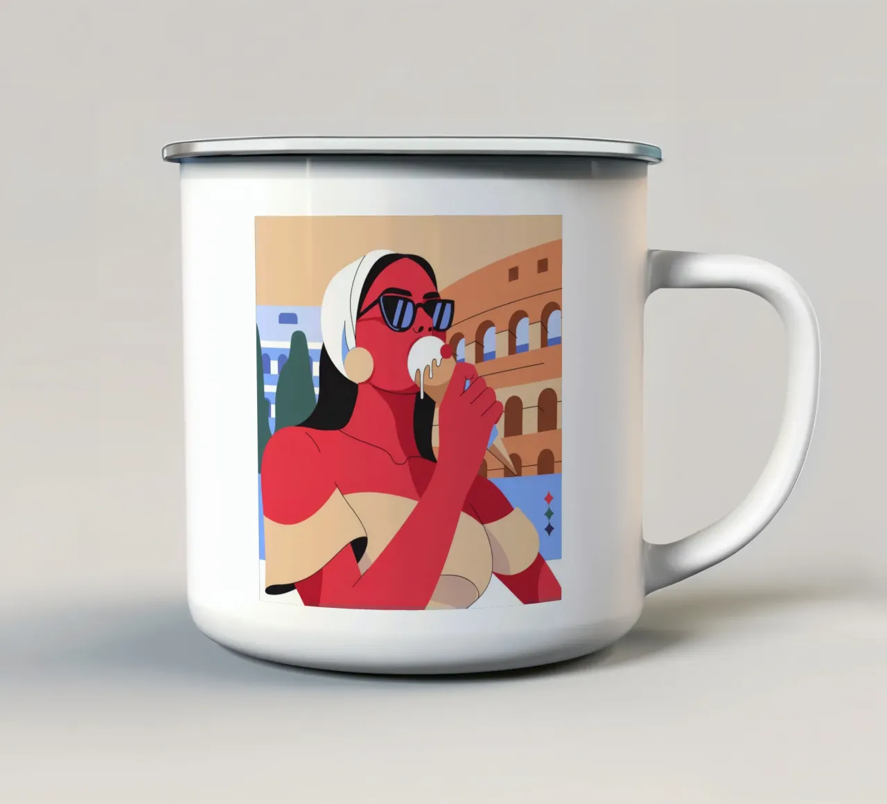 Ritratto rosso Colosseo tazza in smalto da Emery Kate