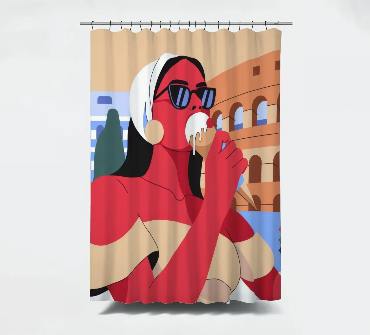 Ritratto rosso Colosseo tenda da doccia da Emery Kate