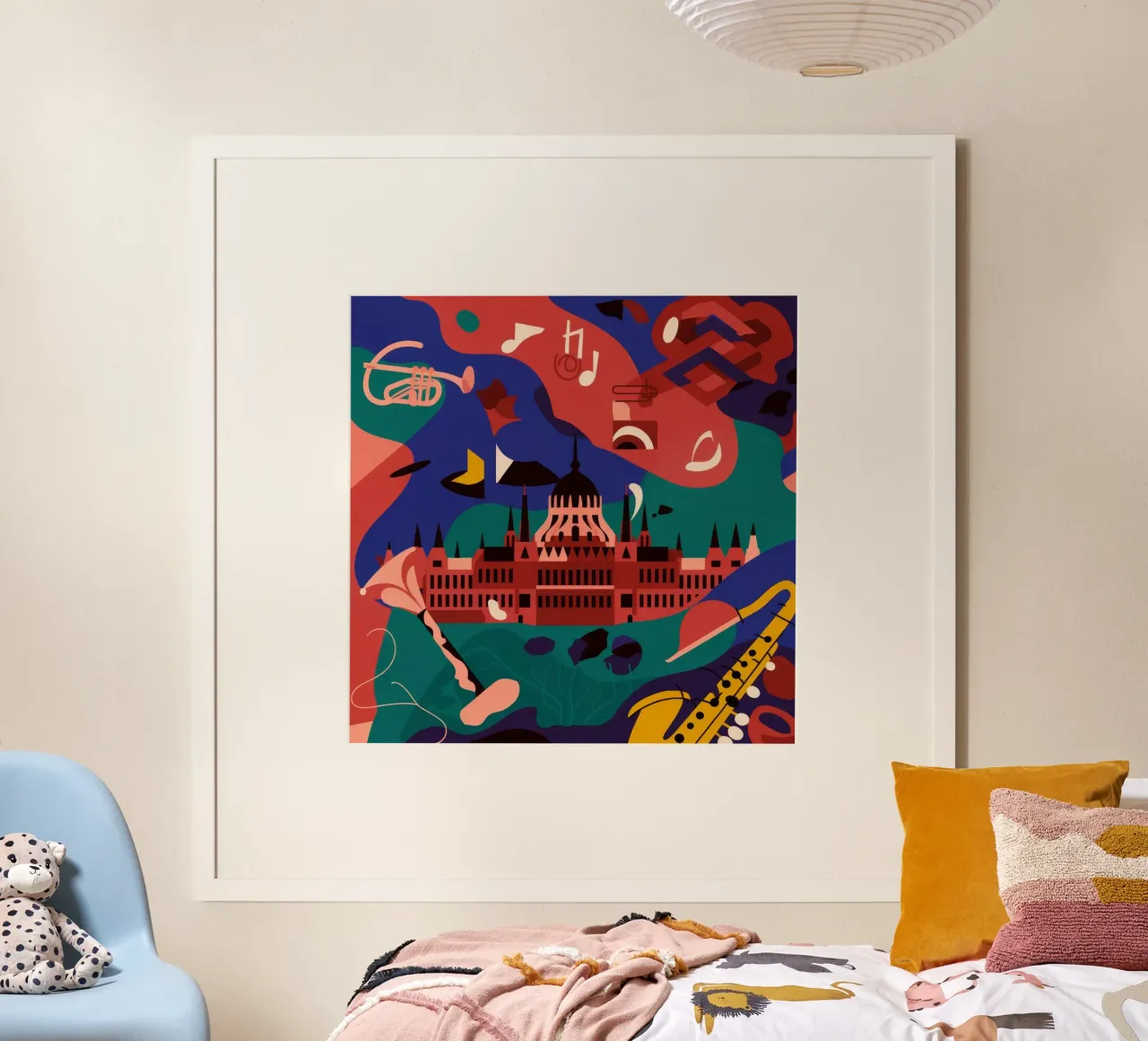 Scena musicale astratta poster con telaio in legno da Emery Kate