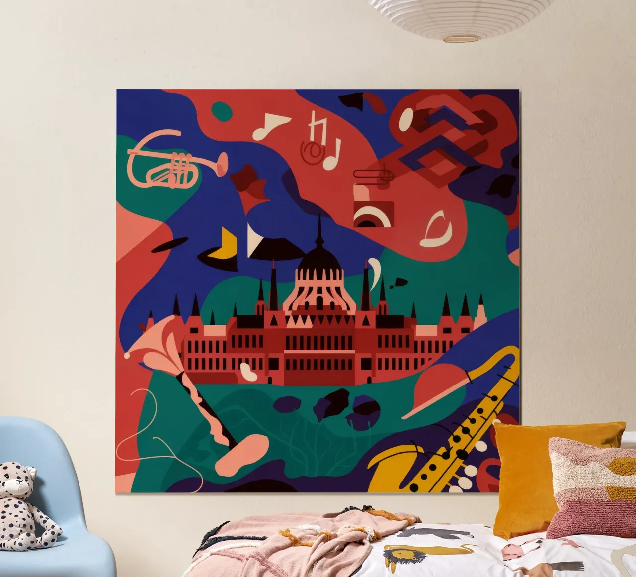 Scena musicale astratta poster con telaio in legno da Emery Kate
