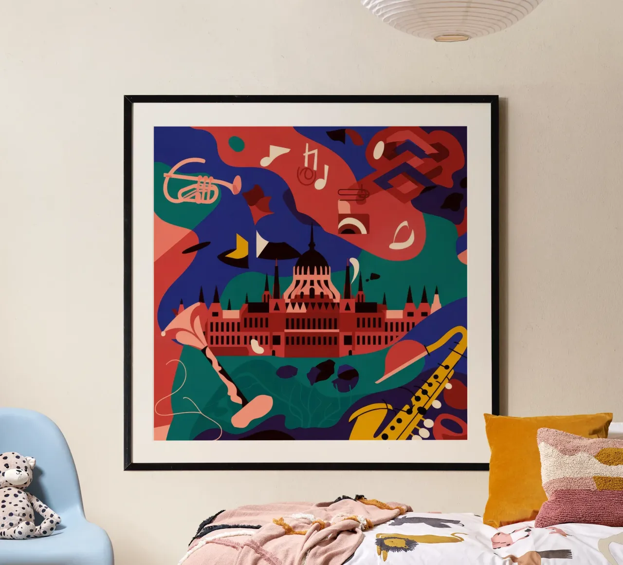 Scena musicale astratta poster con telaio in legno da Emery Kate