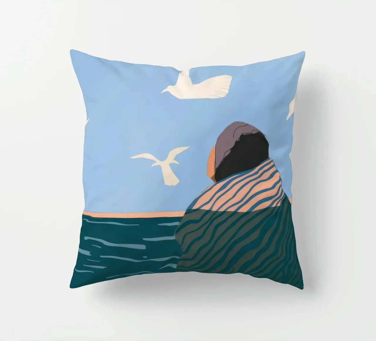 Contemplazione in riva al mare cuscino da Emery Kate