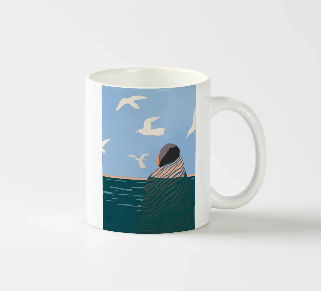 Contemplazione in riva al mare tazza in ceramica da Emery Kate
