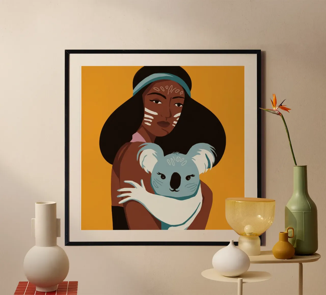 Abbraccio di Koala poster con telaio in legno da Emery Kate