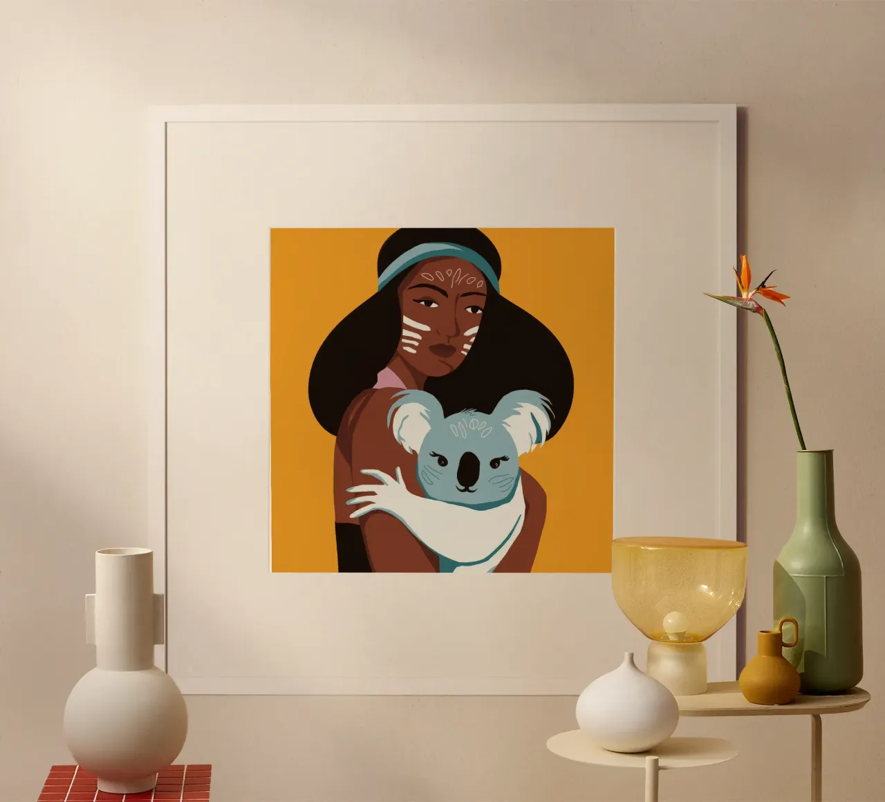 Abbraccio di Koala poster con telaio in legno da Emery Kate