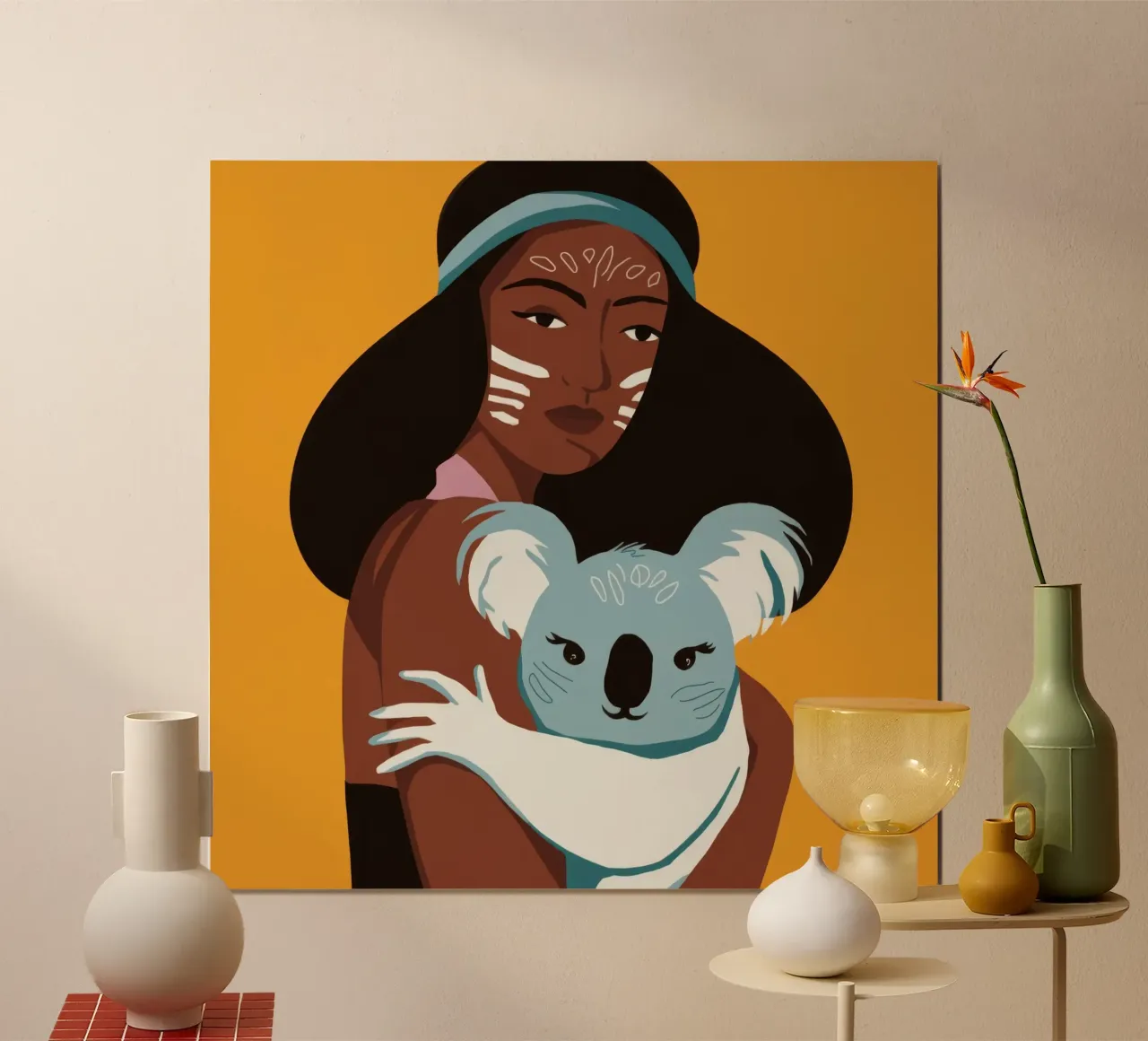 Abbraccio di Koala poster con telaio in legno da Emery Kate