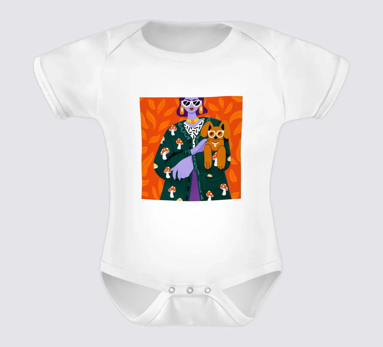 Mushroom Pattern Portrait short-sleeve baby romper by Emery Kate