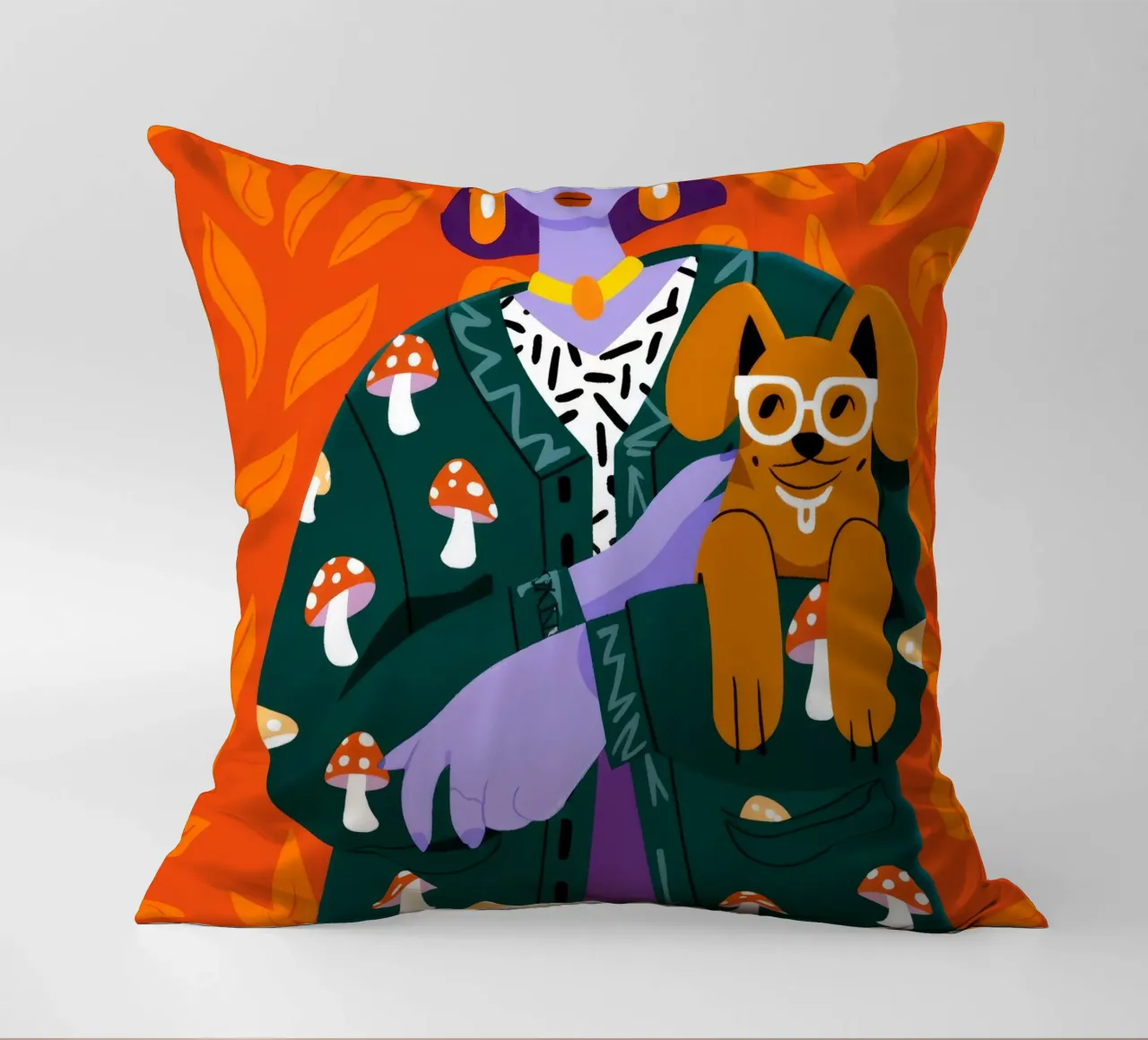 Mushroom Pattern Portrait decorative cushion by Emery Kate