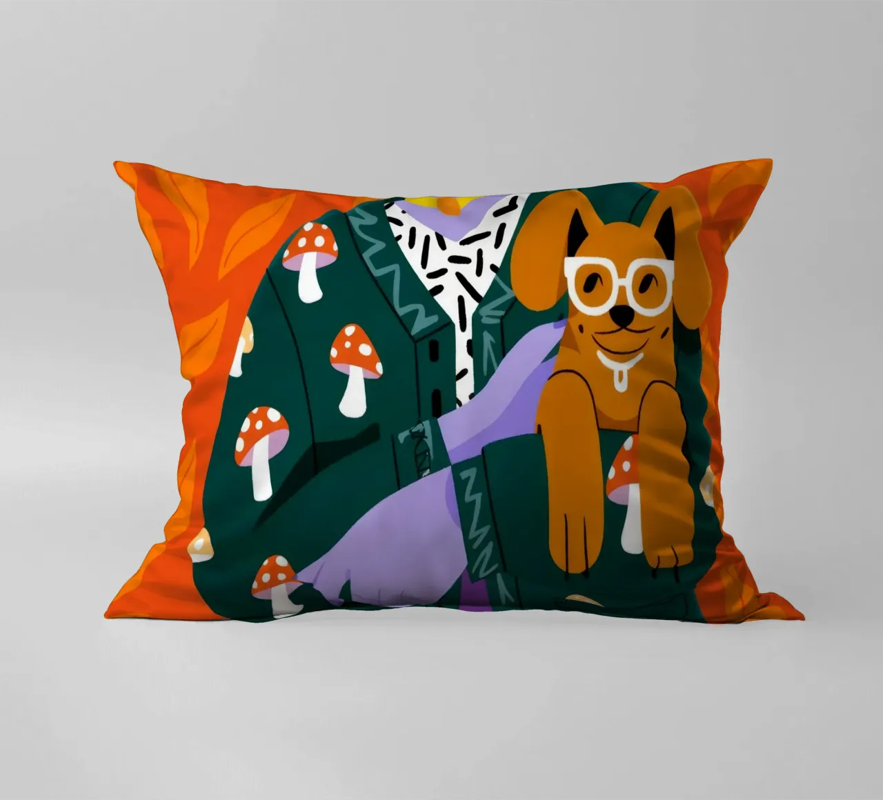 Mushroom Pattern Portrait decorative cushion by Emery Kate