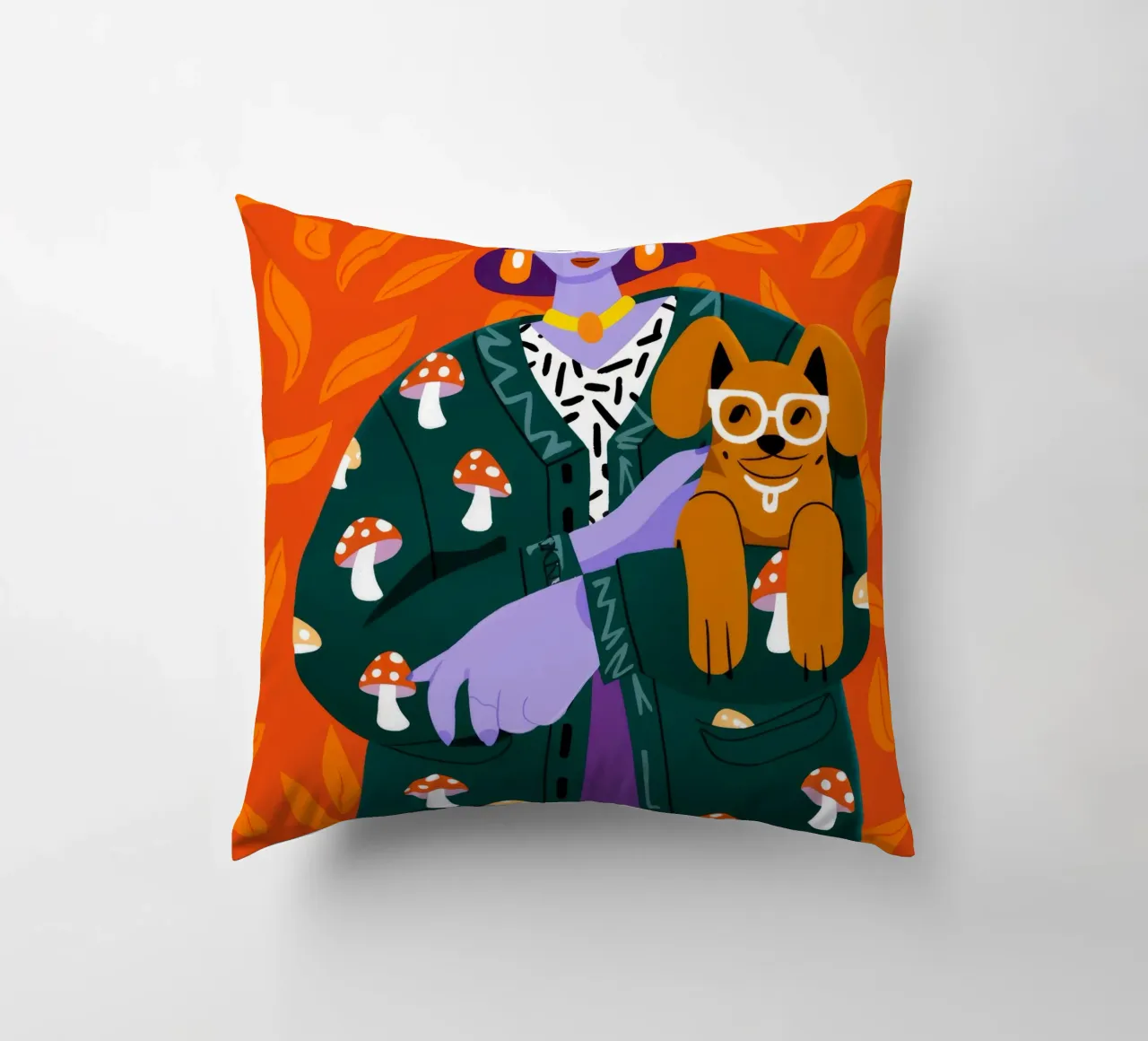 Mushroom Pattern Portrait decorative cushion by Emery Kate