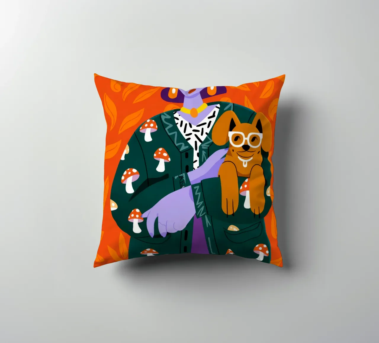 Mushroom Pattern Portrait decorative cushion by Emery Kate