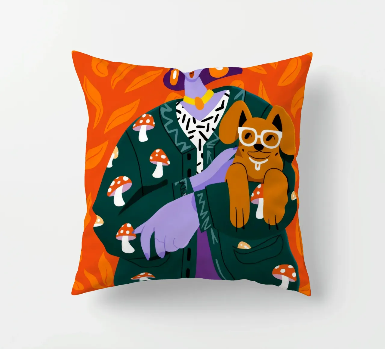 Mushroom Pattern Portrait decorative cushion by Emery Kate