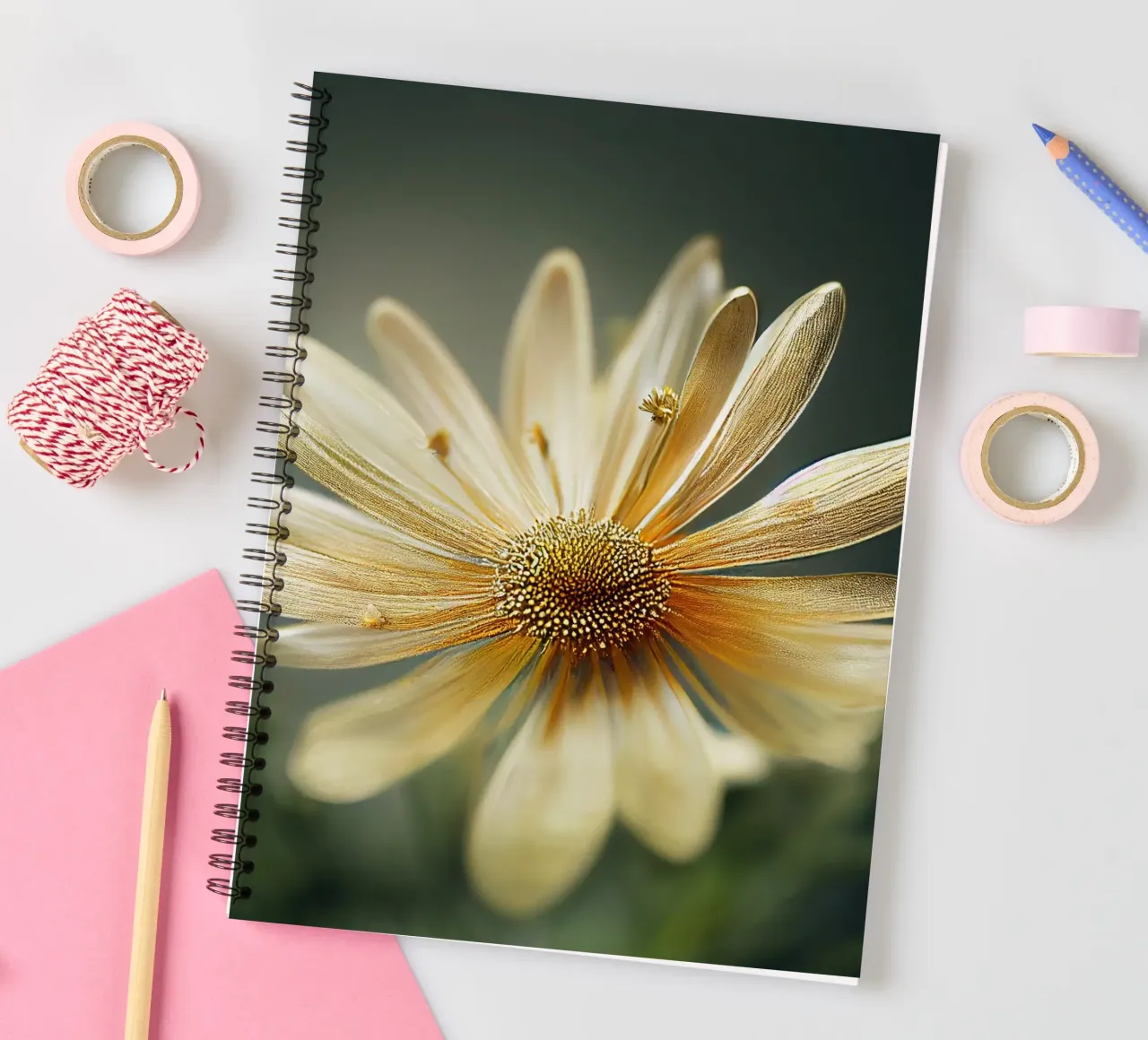 Macro Chamomile Flower spiral notebook by Bold Blooms