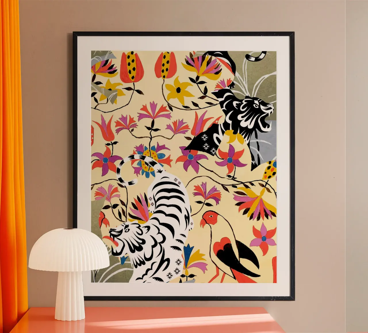 Yin Yang, Foresta selvaggia della tigre Giungla Natura botanica poster con telaio in plastica da 83oranges