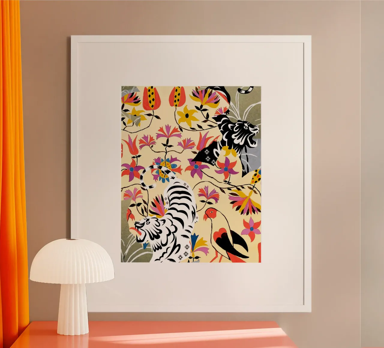 Yin Yang, Foresta selvaggia della tigre Giungla Natura botanica poster con telaio in plastica da 83oranges