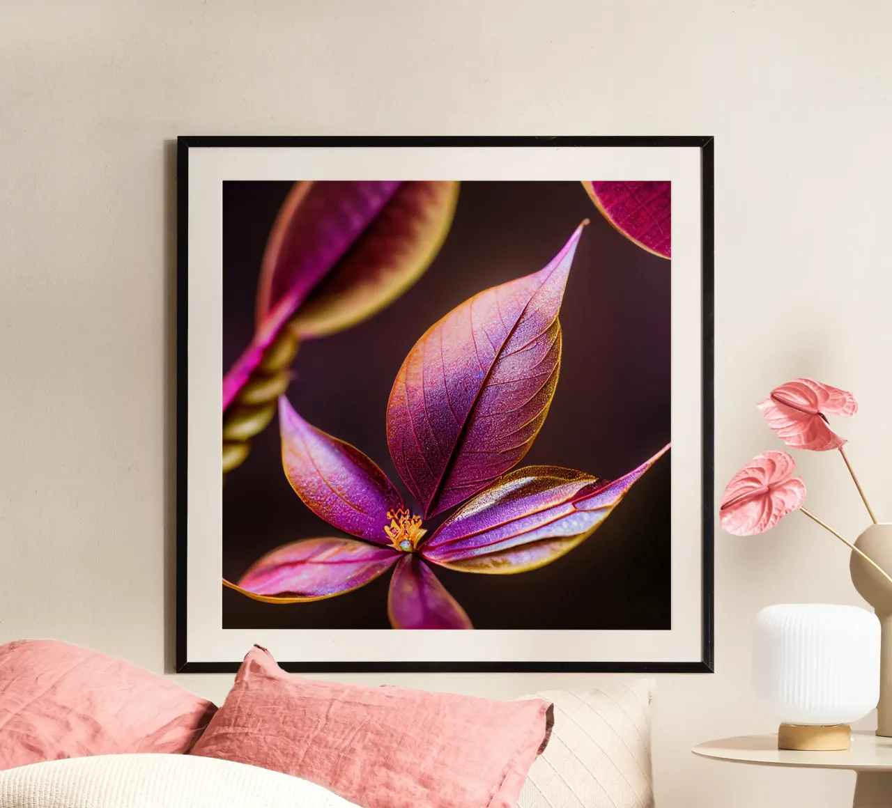 Macro Fiore di mirto comune poster con telaio in plastica da Bold Blooms