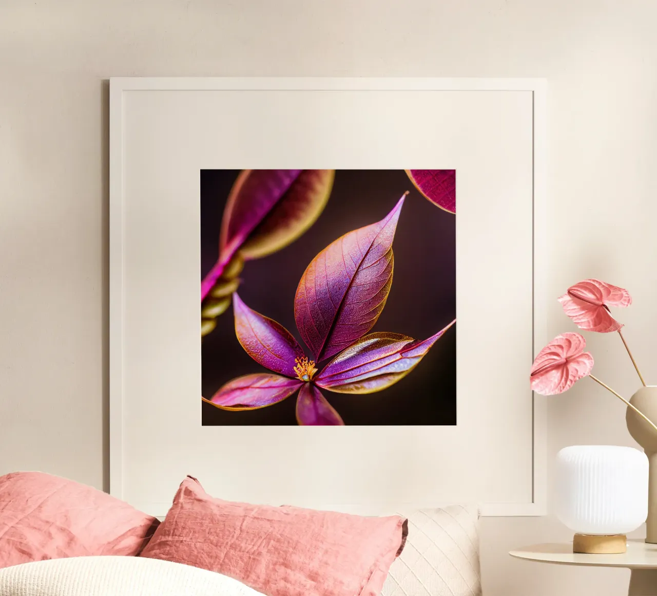 Macro Fiore di mirto comune poster con telaio in plastica da Bold Blooms