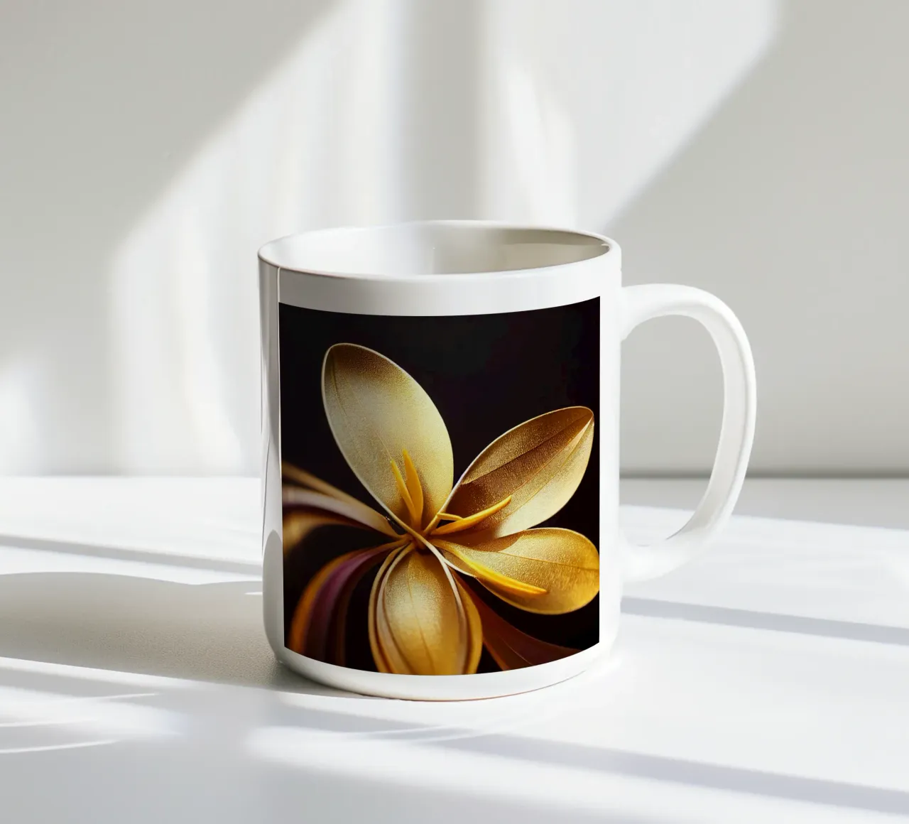 Macro Gouden Frangipanibloem keramische mok van Bold Blooms