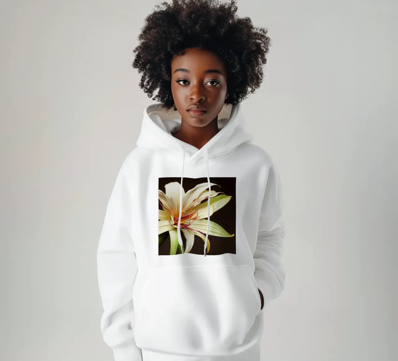 Macro Grande fiore di giglio crinum felpa con cappuccio da Bold Blooms