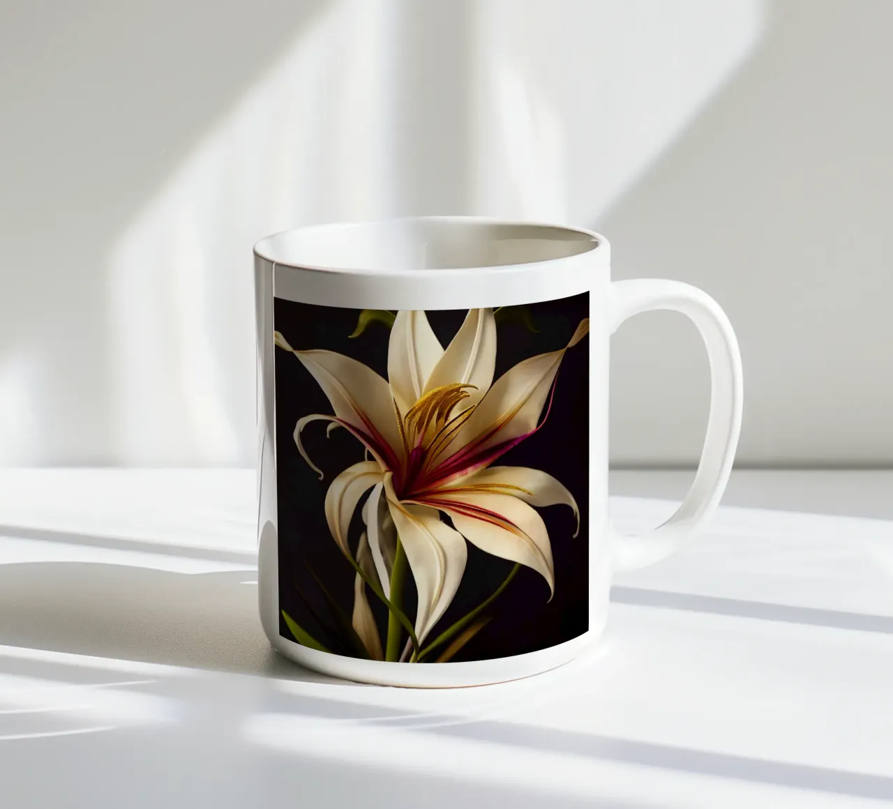 Makro Grand Crinum Lilie Blume Keramik Tasse von Bold Blooms