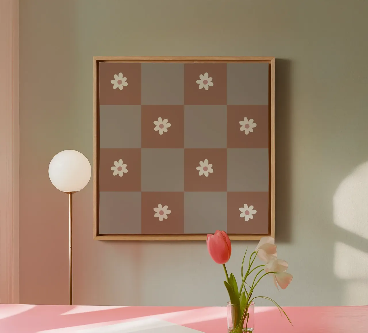Daisy grid - mocha mousse canvas with Floater frame by Wackapacka