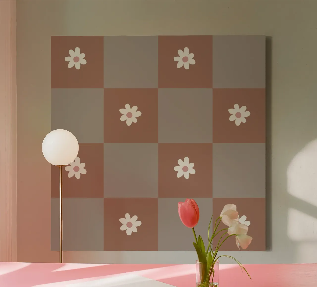 Daisy grid - mocha mousse canvas with Floater frame by Wackapacka