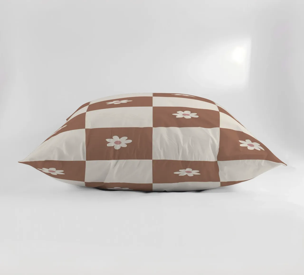 Daisy grid - mocha mousse and cream decorative cushion by Wackapacka