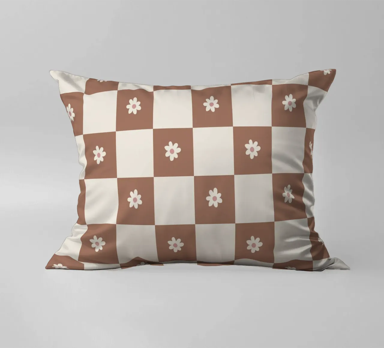 Daisy grid - mocha mousse and cream decorative cushion by Wackapacka