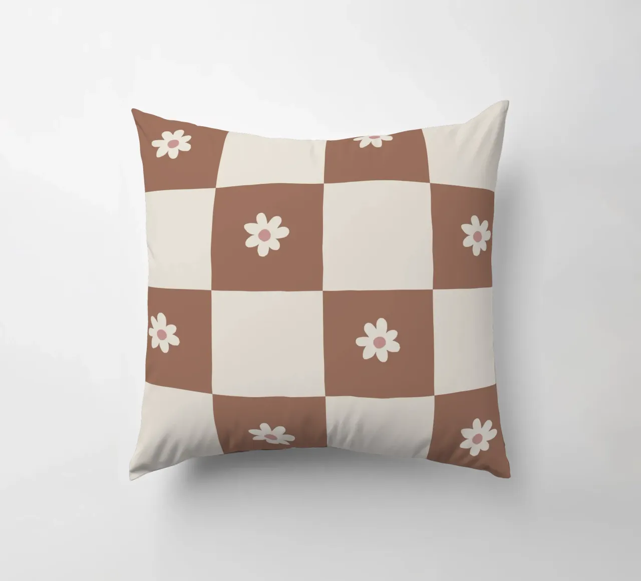 Daisy grid - mocha mousse and cream decorative cushion by Wackapacka